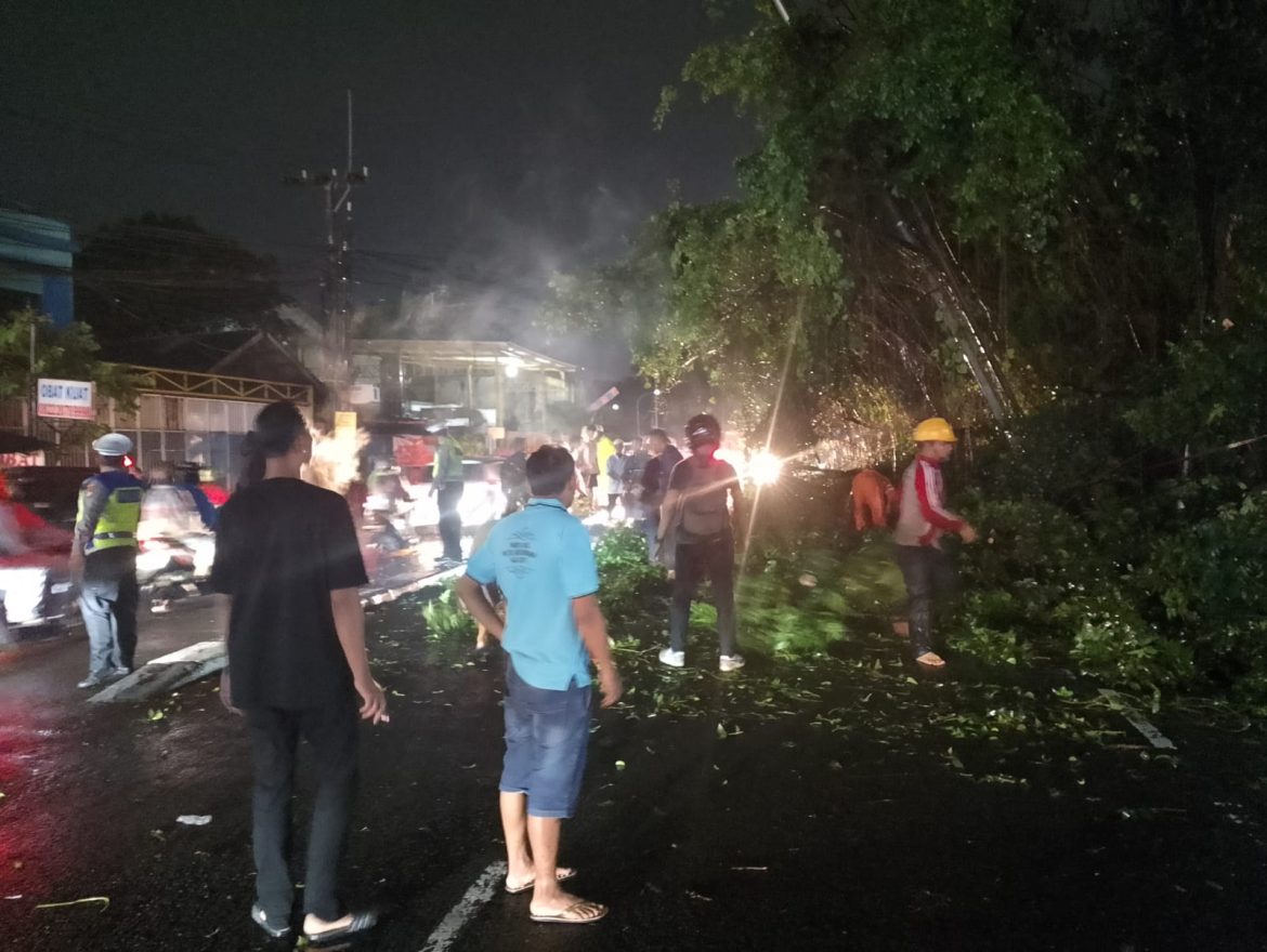 Piket Patroli Polsek Sukmajaya Segera Bertindak di Lokasi Kecelakaan Pohon Tumbang